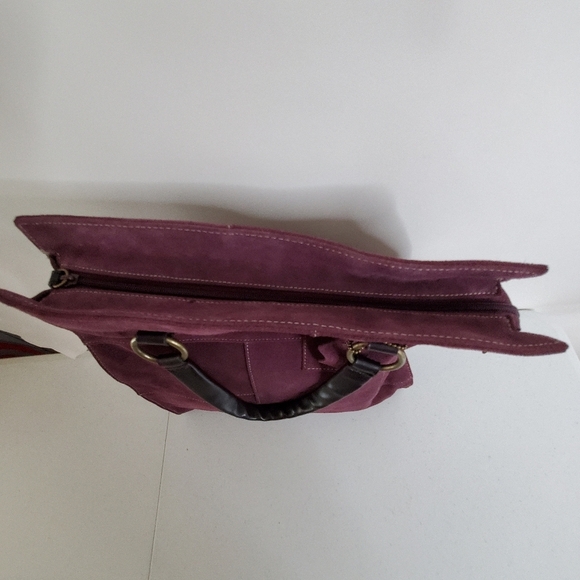 Valerie Stevens Purple Suede Tote Bag Patchwork Double Strap Leather Purse Retro - Picture 9 of 13